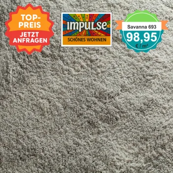 JAB Savanna 693 Grau – Draufsicht des Hochflor-Teppichbodens mit Preisangabe